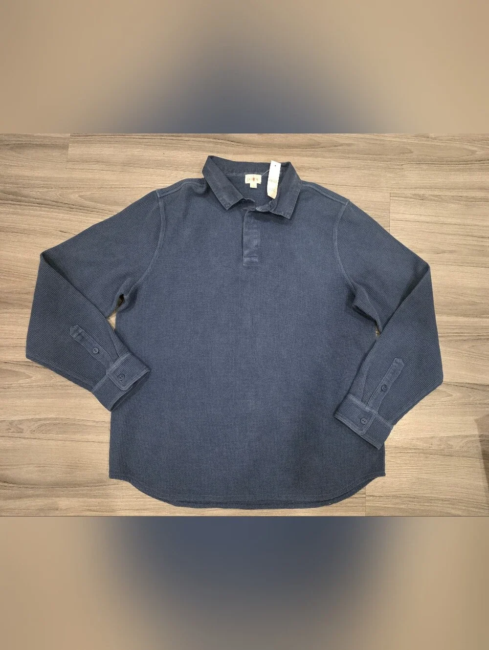 $138 J.Crew Men waffle knit rugby shirt Navy blue long sleeve polo shirt size L